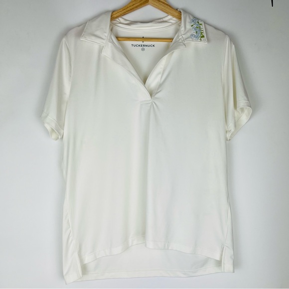 Tuckernuck Tops - Tuckernuck Sport White Floral Embroidered Golf Polo